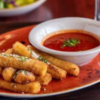 Mozzarella Fritta · Fresh-cut mozzarella, lightly breaded and fried to a golden brown. Served with Russo’s homem...