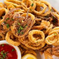 Russo’S Calamari Fritti · Tender calamari seasoned with salt and pepper, lightly fried. Served with Russo’s homemade m...