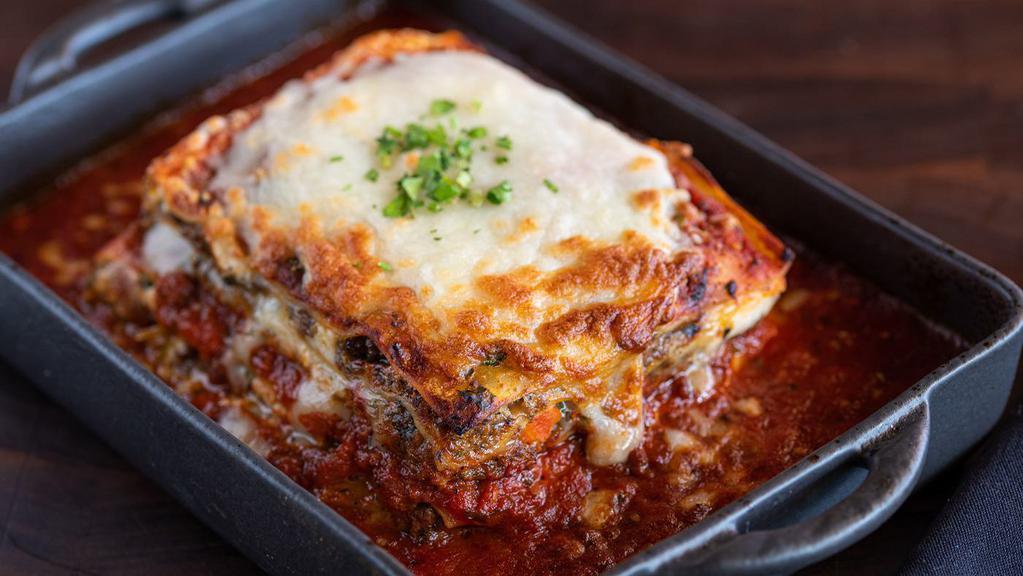 Chef Russo’S Classic Lasagna · Fresh pasta layered with Chianti-braised beef, Italian cheeses, and Russo’s Bolognese meat sauce.