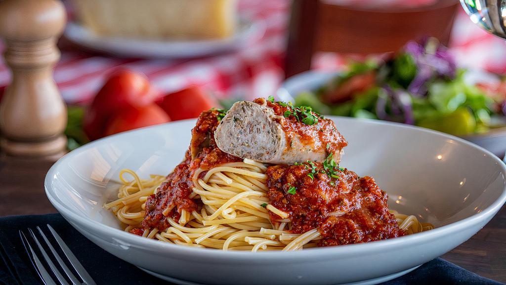 Spaghetti With Italian Sausage · 980–1,060 cal. Our Italian Sausage with Chianti-braised meat sauce or marinara sauce and fresh basil.