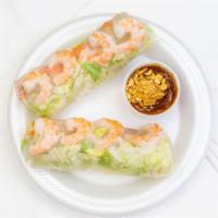 Spring Rolls With Shrimp · 2 big pieces. 
Come with peanut sauce
