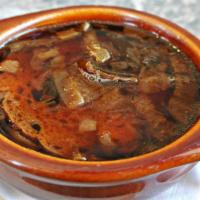 French Onion Soup · Authentic as can be, our soup is made just right. A flavorful broth, savory sautéed onions t...