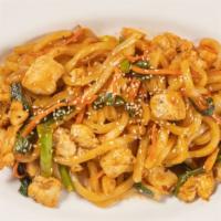 Spicy Yaki Udon With Chicken · Udon noodle wok tossed spicy sauce with vegetable and chicken