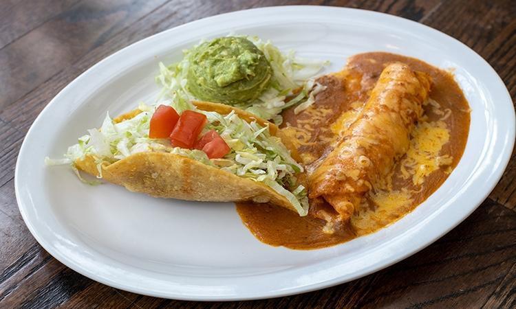 2 Combo · Guacamole Salad, Crispy beef taco, and cheese enchilada. Add Mexican Rice & Beans for $2.