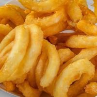 Fries · Seasoned curly fries served with ketchup