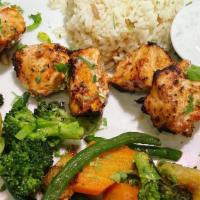 Chicken Shish Kebab · Cubes of chicken breast marinated in a special sauce and grilled on skewer.