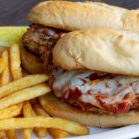 Chicken Parmesan Sandwich · Grilled chicken breast, fresh tomato sauce and melted mozzarella cheese served on a fresh ba...