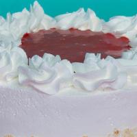 Strawberry Shortcake Cake · Vanilla Cake layered with Strawberry Ice Cream and Strawberry Sauce, covered in Vanilla Fros...