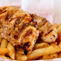 Grilled Chicken Tenders · A junior sized order of our Grilled Tenders.  Served with fries, a cookie and a beverage.