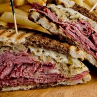Joe King Sandwich · Grilled Marble Rye sandwich with hot Pastrami, Swiss, Creamy Coleslaw, Red Onion, and Russia...