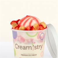 Strawberry Bond · Vanilla bean ice cream cheesecake bites, strawberry sauce, fresh strawberries.
