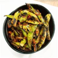 Edamame · Fiber and protein rich spicy edamame, stir fried with chili garlic aioli (not spicy availabl...
