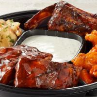 The Bones Platter (Small) · Serves 4-6.  Whiskey Glazed Ribs, Apple Butter Ribs & Traditional wings with Choice of Sauce