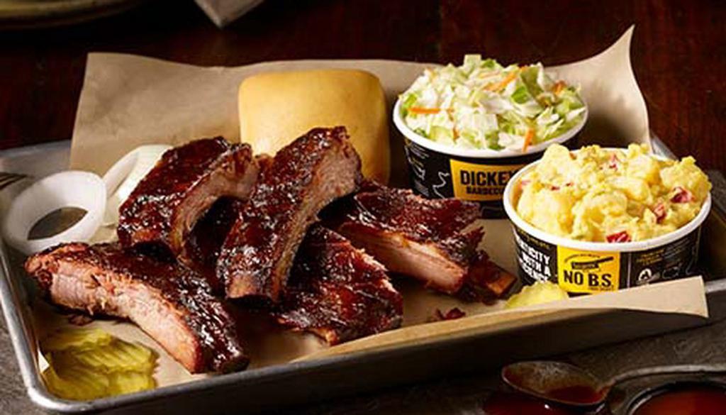 Half Rack Pork Rib Plate · Slow-smoked and rubbed with our Dickey's rib rub, served with 2 sides and a roll
