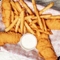 Chicken Tender Basket (4 Pieces) · 4 Crispy Chicken Tenders fried to perfection. Served with a side of fries.