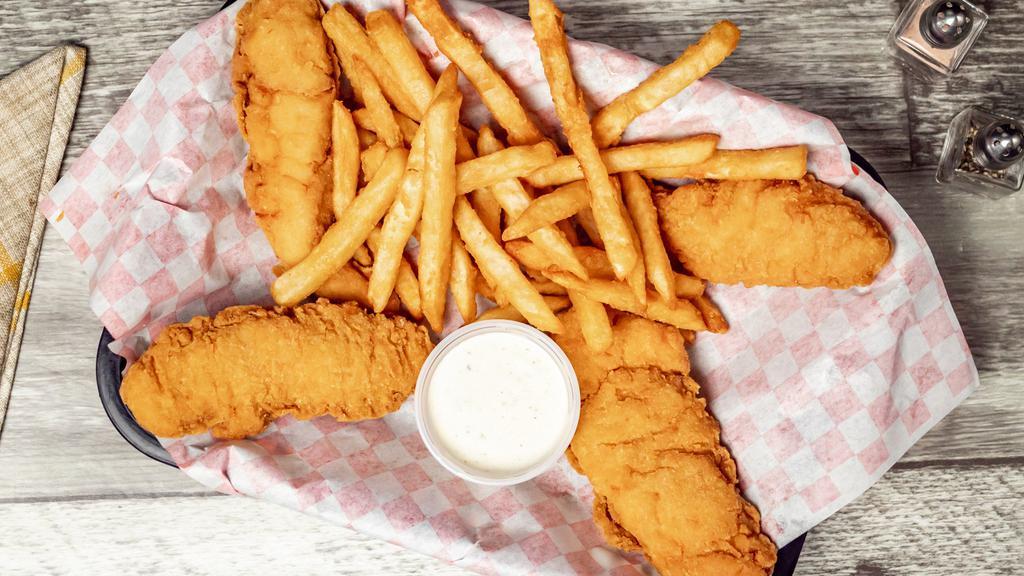 Chicken Tender Basket (4 Pieces) · 4 Crispy Chicken Tenders fried to perfection. Served with a side of fries.