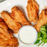 Wings Baskets (6 Pieces) · Comes with your choice of sauce and one ranch or bleu cheese.