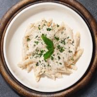 Pretty Penne Pasta · Fresh Penne, broccoli and mushrooms in alfredo sauce and your choice of meat and additional ...
