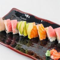 Rainbow Roll · (california roll top with salmon tuna,white fish and avocado)