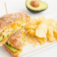Spicy Avocado Crunch Sandwich · Avocado, fresh cut jalepenos, artisan cheese blend, corn tortilla chips, spicy mayo, la bacc...