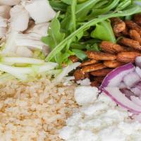 Protein Bowl · White quinoa, roasted chicken, goat cheese, apples, red onion, spiced pecans, baby arugula, ...