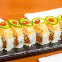 Panic · *in - spicy tuna, cucumber
top - spicy crabmeat, jalapeno