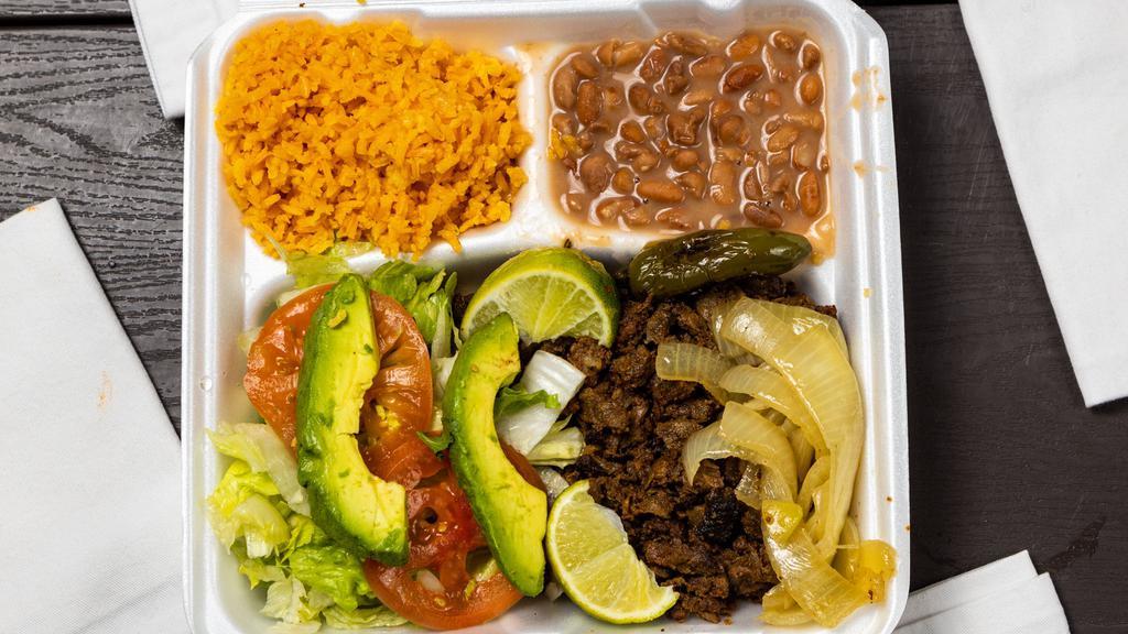 Fajitas Plate · Your choice of meat served with homemade guacamole, sour cream, shredded lettuce, shredded cheese, pico de Gallo and sauce. Choose fresh tortilla or romaine lettuce for wrapping.