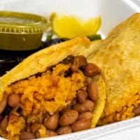 Gordita · Special handmade bread stuff with your choice of meat, rice, beans cheddar cheese, onions, c...