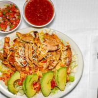 Grilled Chicken Salad · Grilled chicken fajita with avocado, tomatoes, cheese.