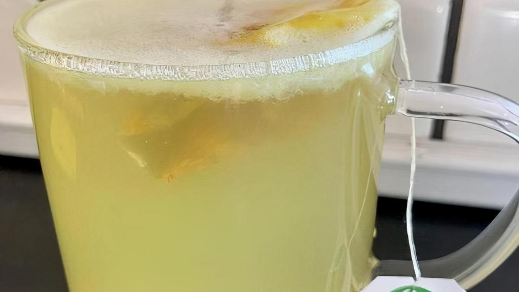 Hot Happy Tummy Tea · Ginger & turmeric tea, steamed lemonade, and honey