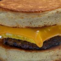 Sausage Griddle Cake · Sorghum sage sausage, fresh egg patty & American cheese, inside two warm griddle cakes, infu...