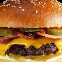 American Cheese · Tomato, onions, pickles, patty meat, American cheese, bacon and lettuce.