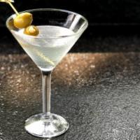 Classic Gin Martini · Bombay Sapphire gin with a splash of vermouth, garnished with two house-stuffed roasted garl...