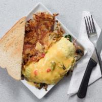 4/20 Omelette · One of our most popular Omelettes! A 3 egg Omelette filled with Ham, mushrooms, spinach, oni...
