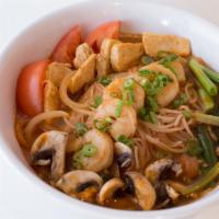 Tom Yum Noodle Soup · Spicy. The most famous Thai spicy & sour soup! Refreshing ingredients: Lemon grass, fresh Th...