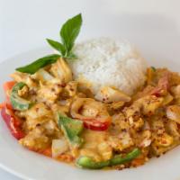 Yellow Curry · Spicy and gluten free. The mildest curry prepared from freshly picked veggies and yellow cur...