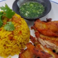 Thai Biryani · Fried chicken with fragrant yellow rice serve with green dressing