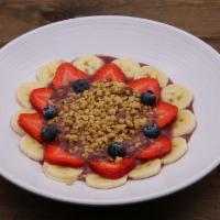 Original Acai Bowl · Granola topped with acai berry puree,
strawberries, blueberries, bananas, oat
milk, drizzled...