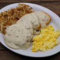 Gravy Train · 2 homemade buttermilk biscuits smothered in
our Country Sausage Gravy. Served with
hashbrown...