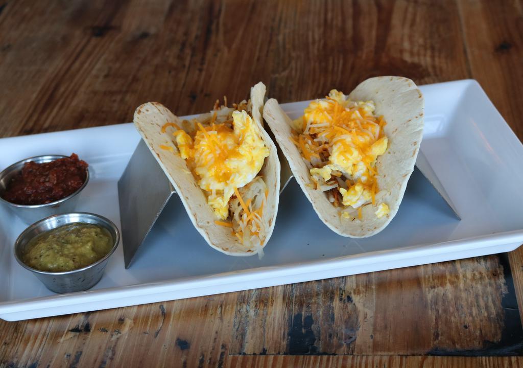 2 Breakfast Tacos · Vegetarian. With hash browns, scrambled eggs and cheese