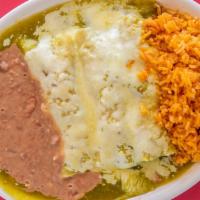 Enchilada Plate · One enchilada topped with red sauce and cheese, with your choice of picadillo, pollo guisado...