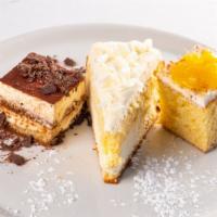 Braza Brava Dessert Sampler · Tiramisu, Lemoncello and Tres Leches Cake.