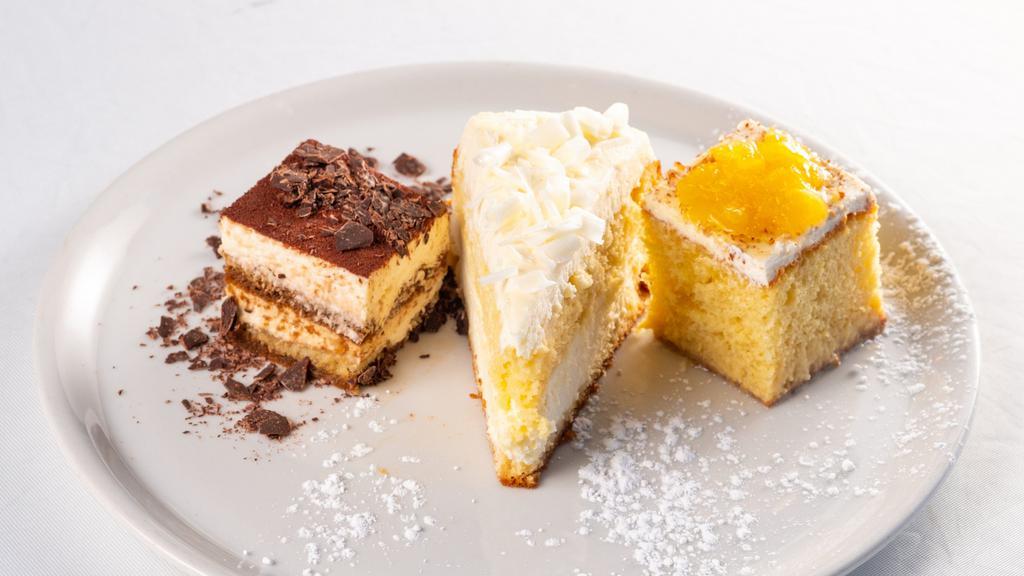 Braza Brava Dessert Sampler · Tiramisu, Lemoncello and Tres Leches Cake.