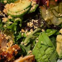 Pinch Chopped Salad (Half Or Full) · Mixed greens, avocado, fresh veggies, herbs and pickled delights topped with peanuts and tha...