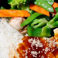 Teriyaki Bowl · Mixed vegetables on a bed of steamed rice.