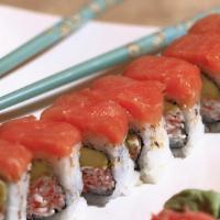 Alaskan Roll · California roll topped with salmon.