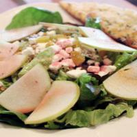 Sonoma (Half) · Red leaf lettuce, spinach, grapes, raisins, apples, goat cheese, chopped glazed pecans, hous...