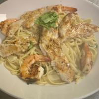 Linguini Shrimp And Chicken · Over linguini pasta with a garlic lemon butter sauce and basil includes salad and two garlic...