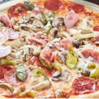 Bistro Special · Sausage, Canadian bacon, mushrooms pepperoni, hamburger, green peppers, and onions.