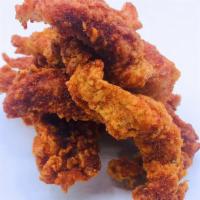 Nashville Hot Chicken Strips · Nashville Hot style fried chicken strips; served with choice of dipping sauce.